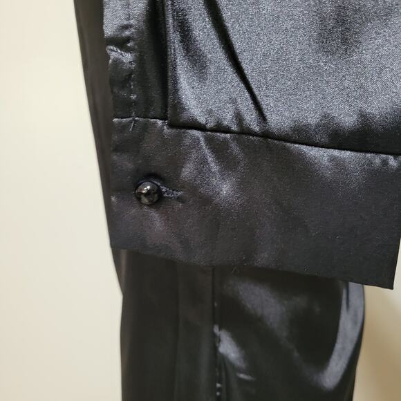 Satin Black Faux Wrap Front Plunge Mini Dress V Neck Twist Size Medium - Picture 7 of 8